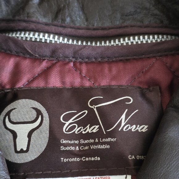 Vtg Cosa Nova Leather Trench Coat Men 36 Brown Belt Canada Quilted Remove Lining - Picture 3 of 16